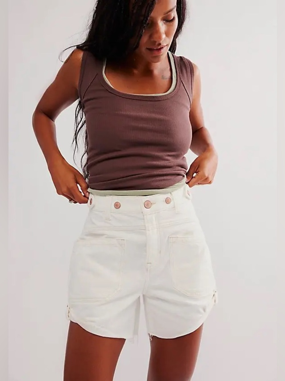 Free People We The Free SIZE 28 Palmer MR midrise pocketed shorts in white